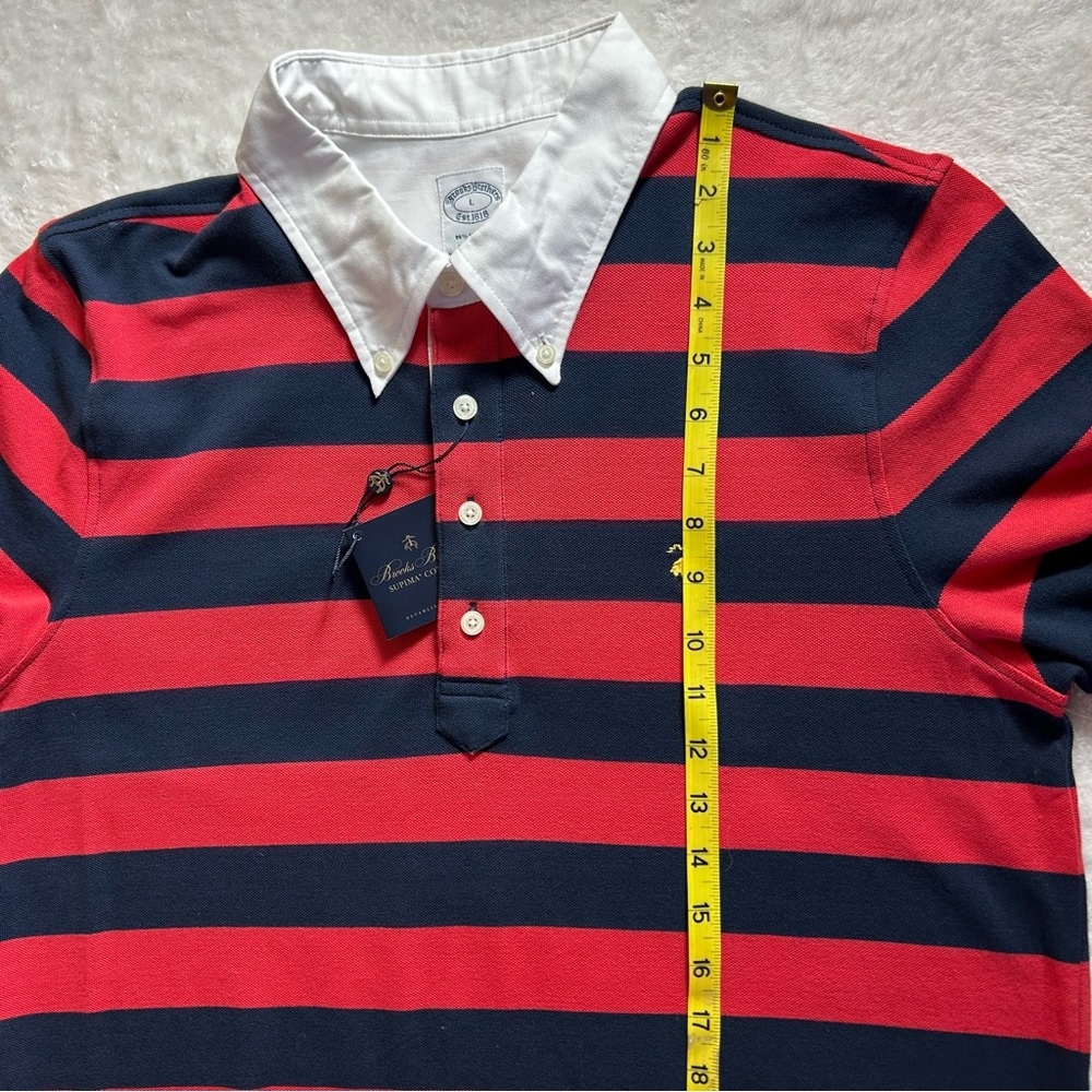 Brooks Brothers Red and Navy Striped Polo Shirt Supima Cotton NWT Size Large - Picture 11 of 16